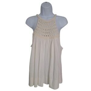 Evereve Boho Crochet Halter Top Womens XL Ivory A-Line Linen Blend Coquette